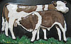 Cow and calf. Opposite facing (calf feeding). 4” x 7”