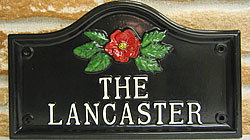 This striking Lancaster sign with its bright red old English rose emblem is set out in white Times Condensed lettering