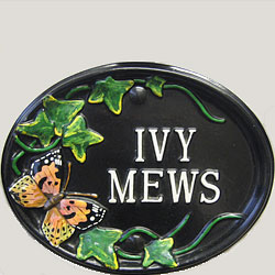 Our Butterfly Mews number plaque can also accommodate a small amount of wording