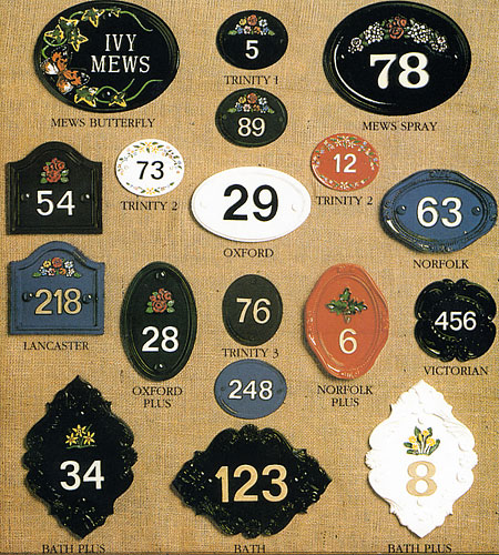 selection of number plaque examples